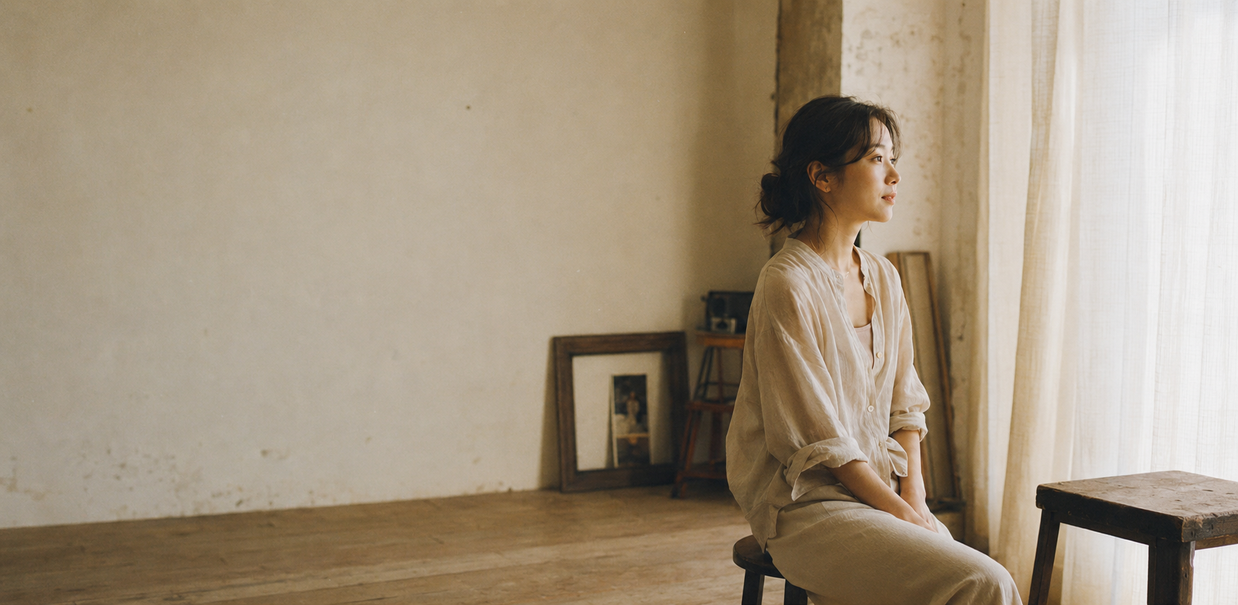 창으로 부드러운 빛이 들어오는 을지현상소 내부. 필름 카메라와 나무 액자가 놓여 있다
